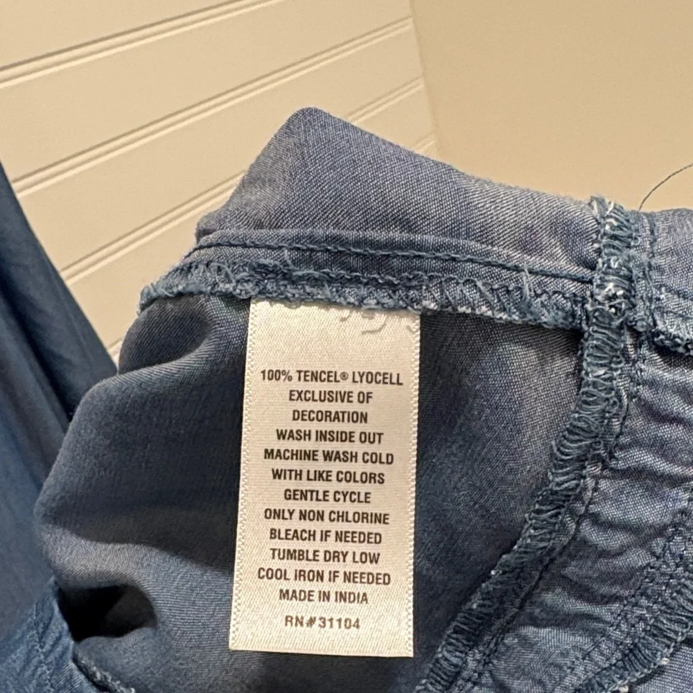 Crown & Ivy Chambray V-Neck Top with Ruffle Trim - Picture 5 of 5